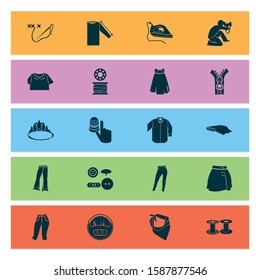 Style icons set with flared jeans, zipper, bobbin and other design elements. Isolated vector illustration style icons.