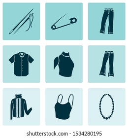 Style icons set with turtleneck sweater, flared jeans, denim and other jewel
elements. Isolated vector illustration style icons.