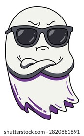 Style illustration of grumpy spirit character wearing black dark glasses looking confident and rebellious.
