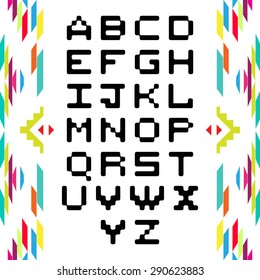 Style light bulb alphabet. Vector.American indian ethnic geometric seamless pattern.