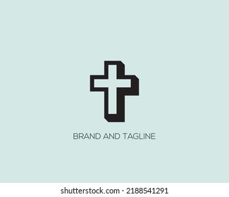 Style logo line art in the form of a cross intended for christian churches and other religious organizations. Vector illustration on white background isolated.