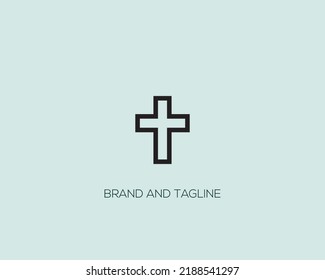 Style logo line art in the form of a cross intended for christian churches and other religious organizations. Vector illustration on white background isolated.