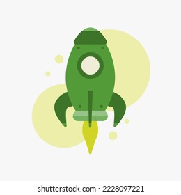 Style minimal spaceship rocket icon. Toy rocket upswing ,spewing smoke. Startup, space, business concept. Modern Flat Illustration.