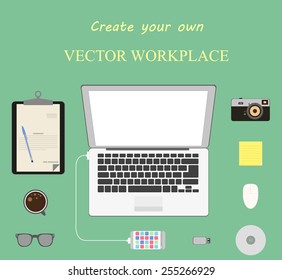 Style Modern Design Concept of Creative Office Workspace. Icons 