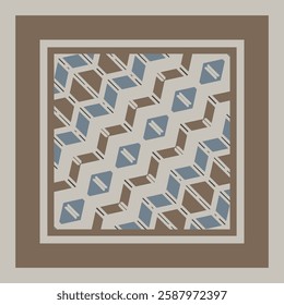 Style pattern in beige blue gray for decoration. Print for paper, tiles, textiles. Home  decor, interior design, cloth design. Frame. 