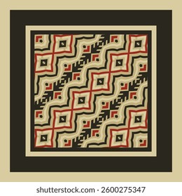 Style pattern in beige red black for decoration. Print for paper, tiles, textiles. Home  decor, interior design, cloth design. Frame. Ideal for interior design as interior painting.