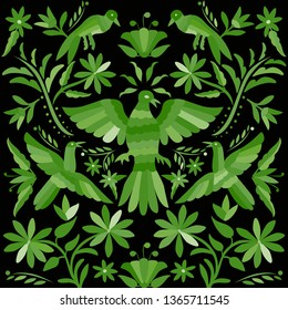 Otomí Style Pattern. Colorful Mexican Traditional Textile Embroidery Style from Tenango, Hidalgo; México 