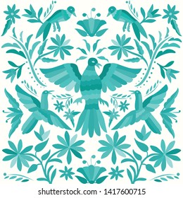 Otomí Style Pattern. Colorful Mexican Traditional Textile Embroidery Style from Tenango, Hidalgo; México