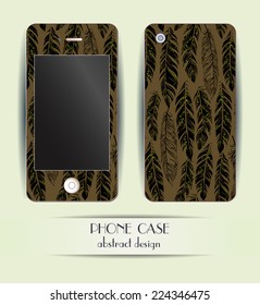Style phone case. Print with abstract feathers, ethnic pattern. Vector template of cover for your mobile phone. 