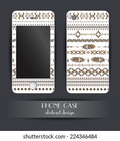 Style phone case. Print with abstract feathers, ethnic pattern. Vector template of cover for your mobile. 