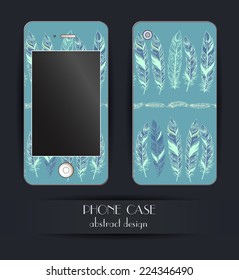 Style phone case. Print with abstract feathers, ethnic pattern.Vector template of cover for your mobile. 