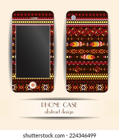 Style phone case. Print with abstract feathers, ethnic pattern. Vector template of cover for your mobile. 