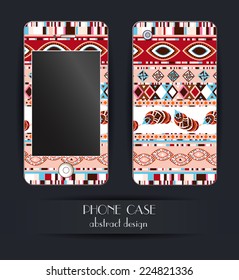 Style phone case. Print with abstract feathers, ethnic pattern. Vector template of cover for your mobile.