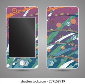 Style phone case. Print with abstract drops of dew on grass. Pop art. Bokeh. Vector template of cover for your mobile phone