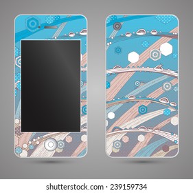 Style phone case. Print with abstract drops of dew on grass. Pop art. Bokeh. Vector template of cover for your mobile phone