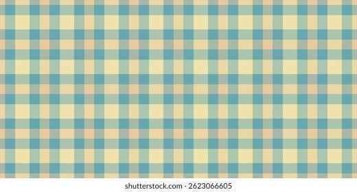 Tecido de tecido xadrez estilo, padrão de doodle sem costura. Textura de tartan de verificação de vetor básico na paleta de cores pastel e ciano.