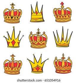 Style red crown doodle set