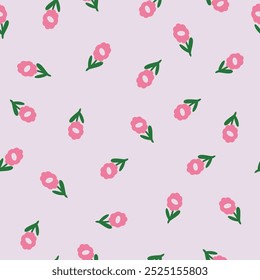 style retro cute abstract flowers and leaves vector seamless pattern. Vector purple background. Perfect for fabric, wallpaper and children's projects.