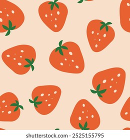 style retro cute Red strawberries vector seamless pattern. Vector Pink background. Perfect for fabric, wallpaper and children's projects.