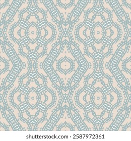 Style seamless geometric pattern in beige gray blue, fabric repeating texture.
