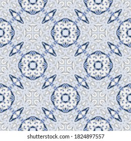 Style seamless  geometric pattern in blue, fabric repeating texture.