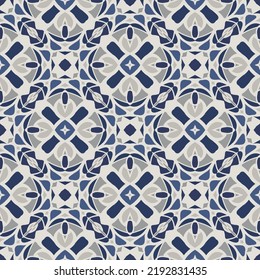 Style seamless geometric pattern in white gray blue, fabric repeating texture.