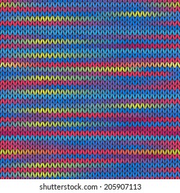 Style Seamless Knitted Melange Pattern. Red Blue Green Yellow Pink Color Vector Illustration 