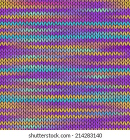 Style Seamless Knitted Melange Pattern. Blue Yellow Violet Lilac Pink Color Vector Illustration