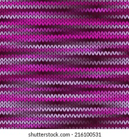 Style Seamless Knitted Melange Pattern. Pink Magenta Violet White Color Vector Illustration