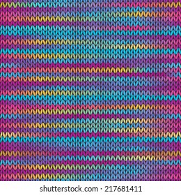 Style Seamless Knitted Melange Pattern. Blue Yellow Pink Color Vector Illustration