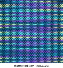 Style Seamless Knitted Melange Pattern. Blue Yellow Violet Color Vector Illustration