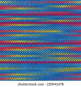 Style Seamless Knitted Melange Pattern. Blue Yellow Red Color Vector Illustration