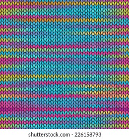 Style Seamless Knitted Melange Pattern. Blue Yellow Pink Color Vector Illustration