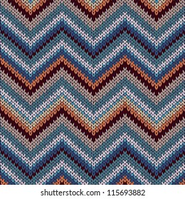 Style Seamless Knitted Pattern. Blue Brown White Orange Color Illustration from my large Collection of Samples of knitted Fabrics