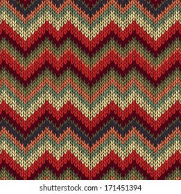 Style Seamless Knitted Pattern. Red Blue Brown Yellow Orange Green Color Illustration