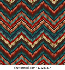 Style Seamless Knitted Pattern. Red Blue Brown Yellow Orange Color Illustration