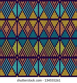 Style Seamless Knitted Pattern.Blue Orange Yellow Color Illustration from my large Collection of Samples of knitted Fabrics