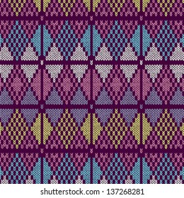 Style Seamless Knitted Pattern.Blue Pink Yellow Color Illustration