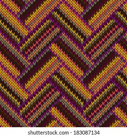 Style Seamless Yellow Green Violet Orange Brown Color Knitted Pattern 
