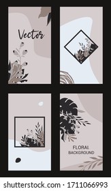 Conjunto de estilos de fondo floral abstracto. Carteles, carteles, plantillas de diseño de portada, con hojas y flores