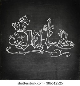 Style sign Sale. Hand writing on chalkboard. Vector stock illustration.