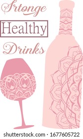 Style of unique bottle wine and glass champagne. Vector