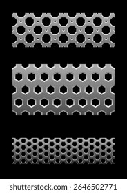 Style variation of metal plate vector illustration. Different metal texture. Carbon fiber texture variation