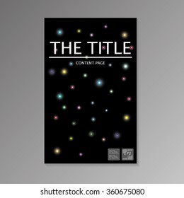 Style Vector black brochure with color lights on beams background