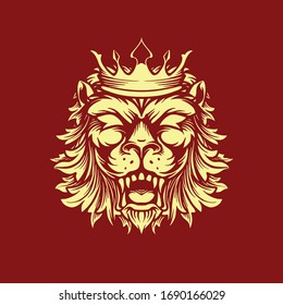 style vector illustration crowned lion creepy