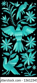Otomí Style Vertical Banner - Colorful Mexican Traditional Textile Embroidery from Tenango, Hidalgo; México