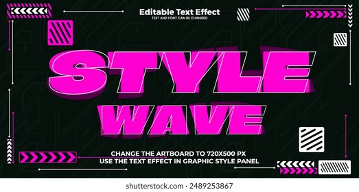 Style Wave editable text effect in modern cyber simple trend style