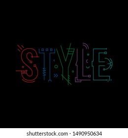 style word technical drawing on dark ground