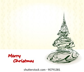 Style xmas tree on a retro wallpaper