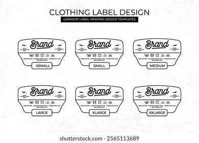 Styled Clothing Label Templates Featuring Various Sizes and Design Instructions